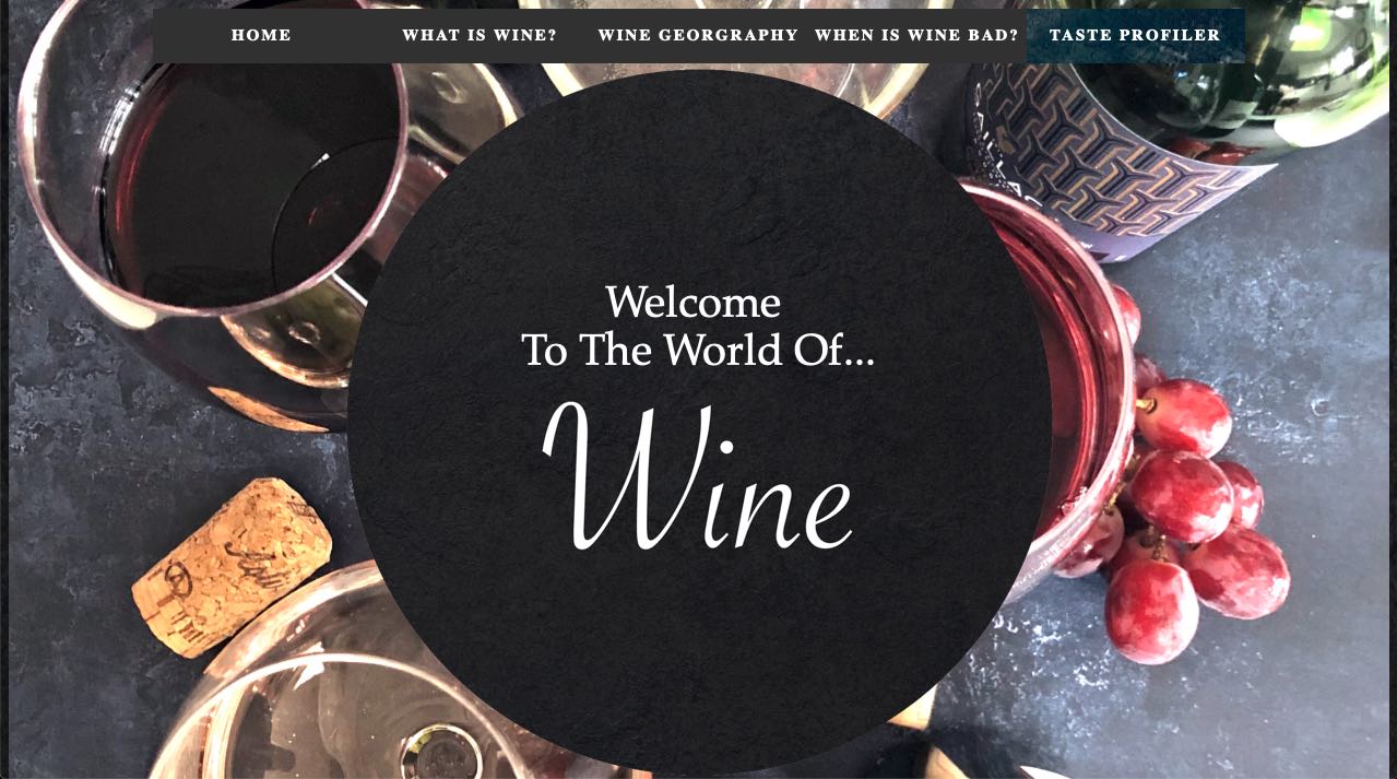 landing page of wine website